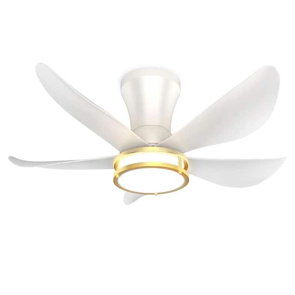30 in. Indoor White 5-Blade Ceiling Fan with Light, Modern Ceiling Fan with Remote for Bedroom Ceiling Fan