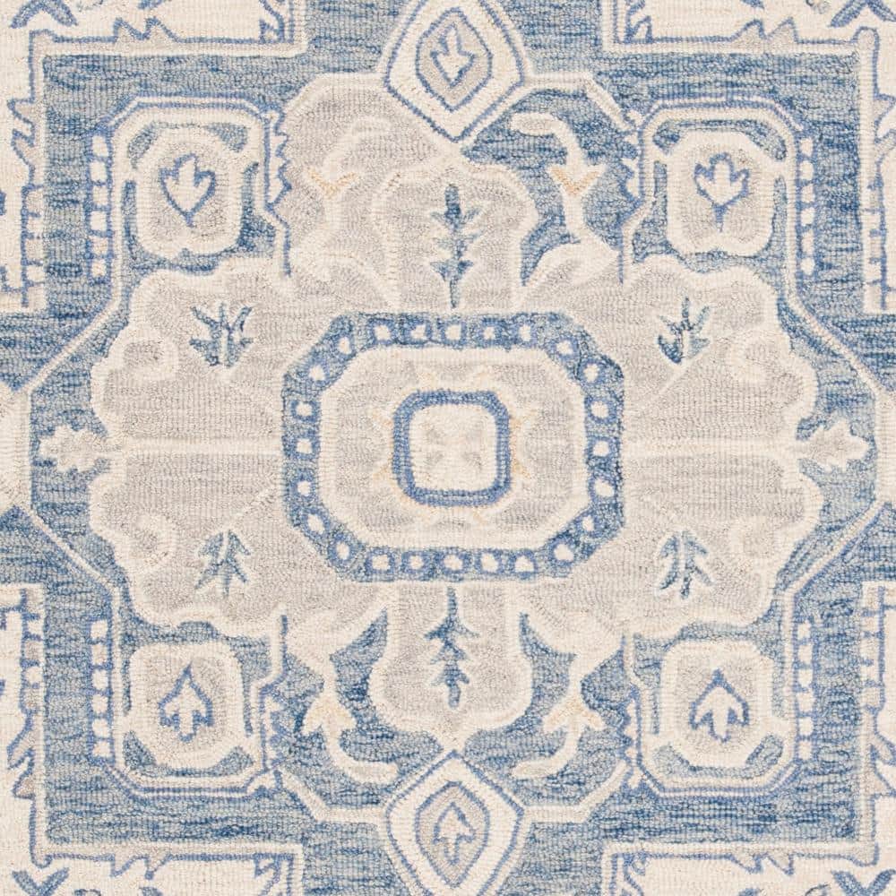 Ivory and Blue Handmade Wool Round Tufted Rug