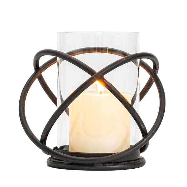 Black Metal and Glass Hurricane Candle Holder