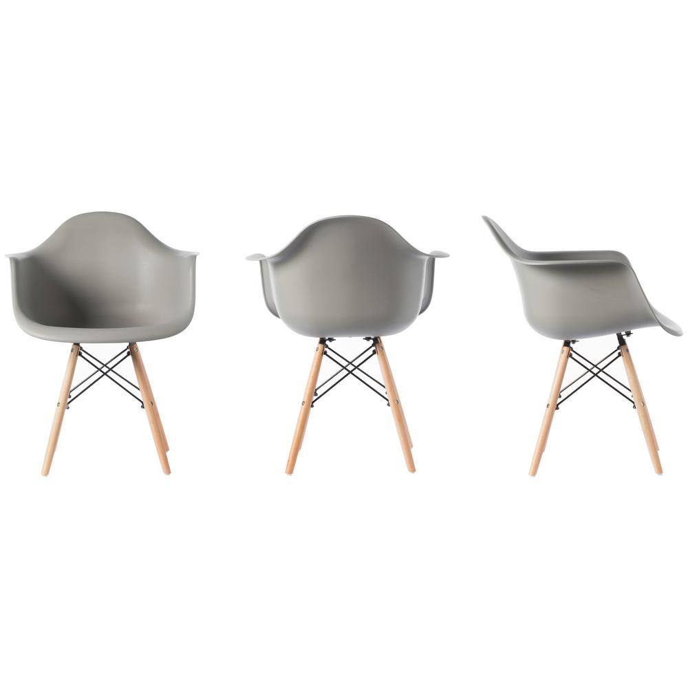 Gray Plastic Shell Dining Arm Chair with Wooden Legs