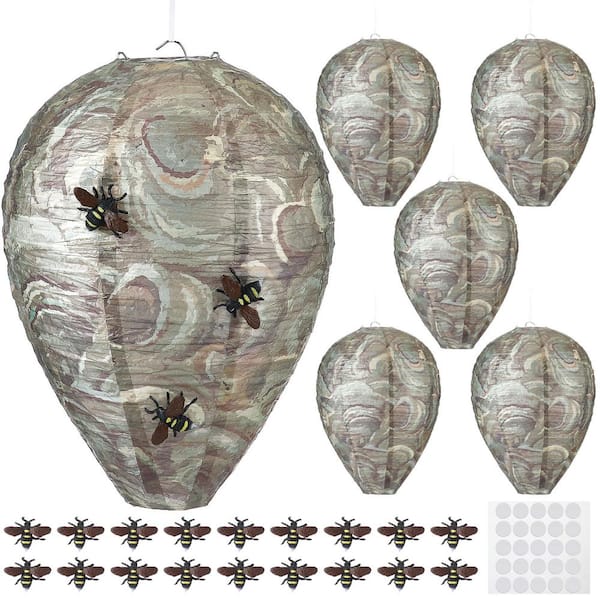 Outdoor Wasp Hornet Bee Trap with Fake Hanging Nest Decoy Eco Friendly Deterrent Realistic Bees 6-Pack