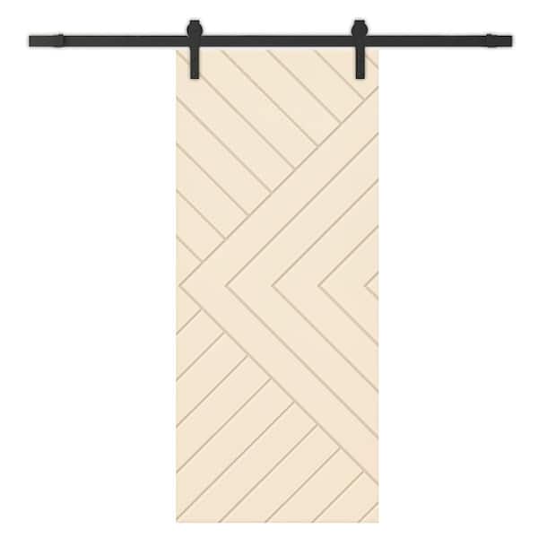 CALHOME Chevron Arrow 32 in. x 84 in. Fully Assembled Beige Stained MDF Modern Sliding Barn Door with Hardware Kit