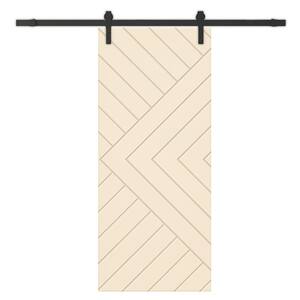 Chevron Arrow 30 in. x 96 in. Fully Assembled Beige Stained MDF Modern Sliding Barn Door with Hardware Kit