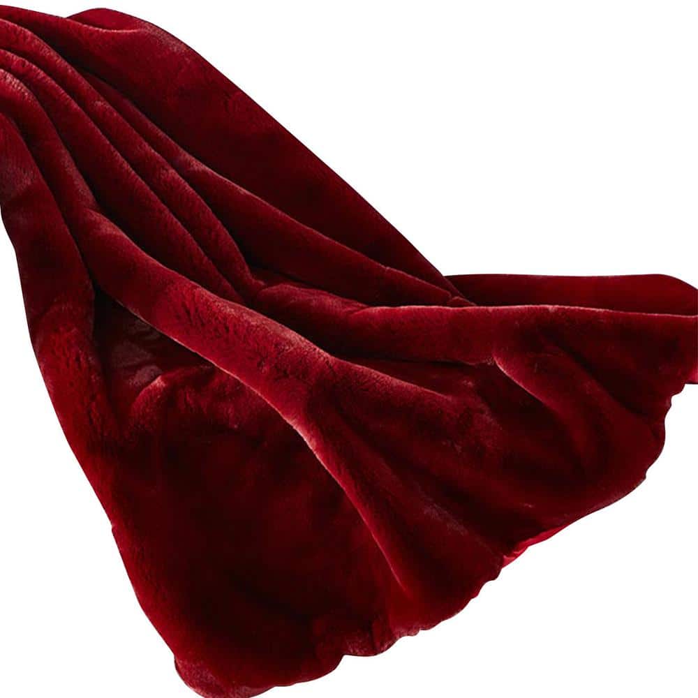 Plush Faux Fur Throw Blanket, Bedspread, Soft, Bright Red Shag