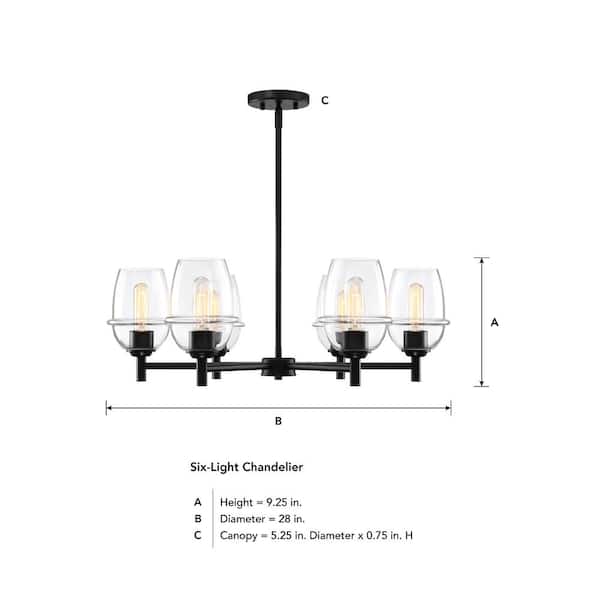 Designers Fountain - Summer Jazz 6-Light Matte Black Transitional Sputnik Chandelier for Dining Areas with No Bulbs Included