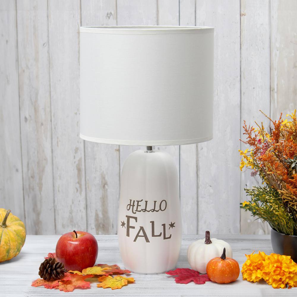 White Ceramic Pumpkin-Shaped Table Lamp with Fabric Shade