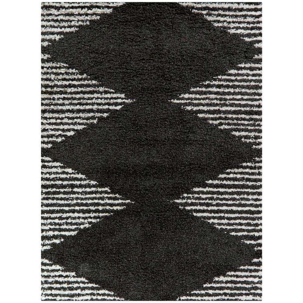 Charcoal and White Stripe Shag Kids' Rug 5' x 7'