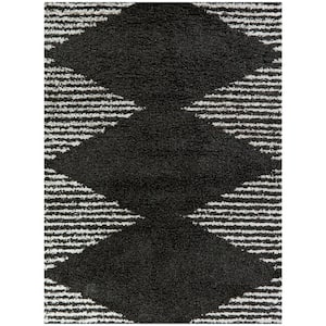 Hughes Charcoal 5 ft. x 7 ft. Striped Shag Area Rug