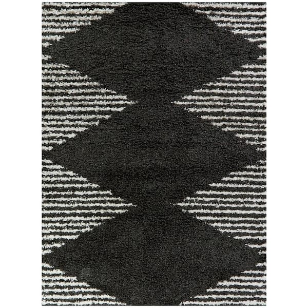 Hughes Charcoal 5 ft. x 7 ft. Striped Shag Area Rug