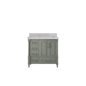 Hudson 36 in. W x 22 in. D x 36 in. H Right Offset Sink Bath Vanity in Evergreen with 2 in. Pearl Gray Qt. Top
