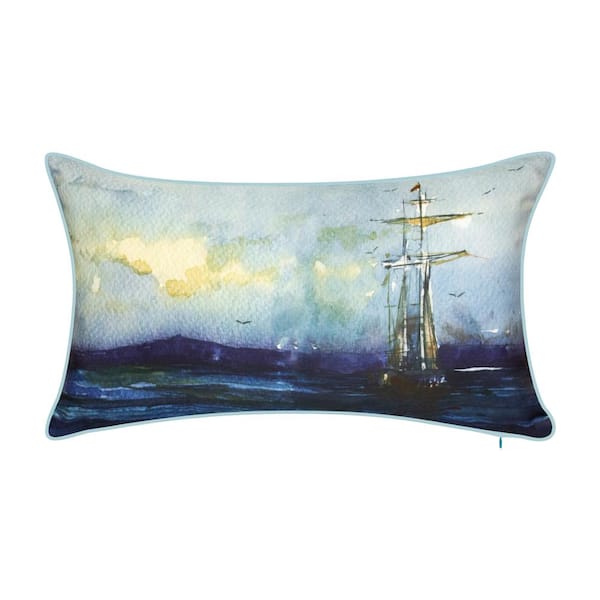 Edie@Home Indoor & Outdoor Watercolor Tall Ship 14x28 Decorative Pillow