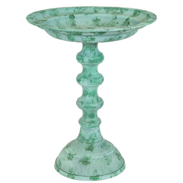 18 in. Green Metal Birdbath