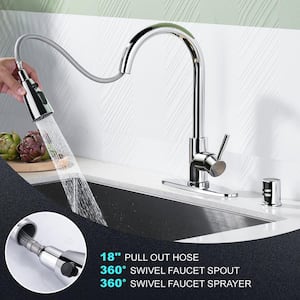 Single Handle Pull Down Sprayer Kitchen Faucet Stainless Steel with Deck Plate and Air Gap Kit in Chrome