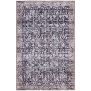 Grand Washables Navy Ivory 5 ft. x 7 ft. Floral Traditional Area Rug