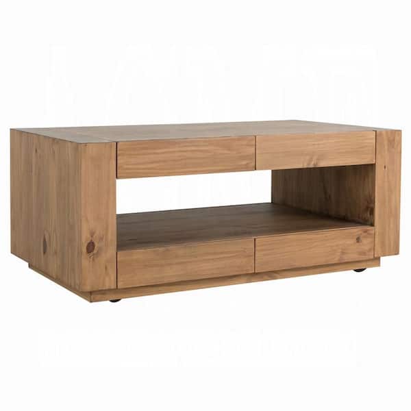 Benjara Ayma 50 in. Oak Brown Rectangle Wood Coffee Table with Includes Drawers