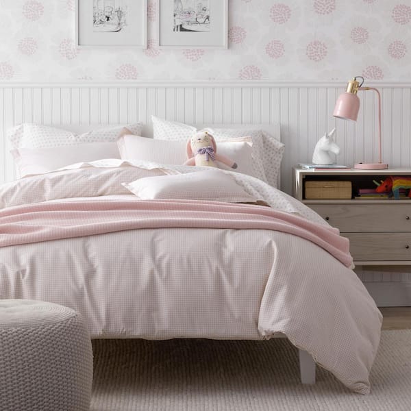 Company Kids Ditsy Gingham Pink Organic Cotton Percale Full Sheet Set