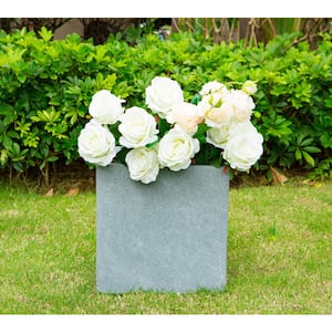 16 in. Tall Slate Gray Lightweight Concrete Square Modern Outdoor Planter