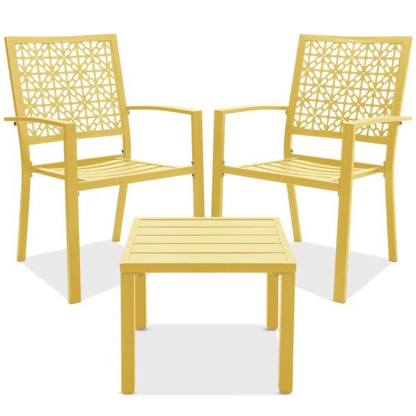 Best Choice Products Yellow 3Piece Metal Outdoor Patio Bistro Set with 2 Stackable Chairs and