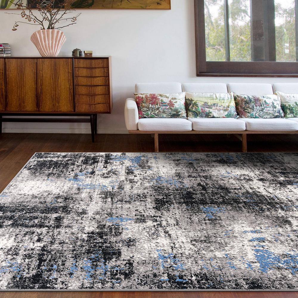 Adare Blue and Gray Abstract 5' x 7' Synthetic Area Rug
