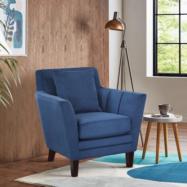 Lazzara Orbit Navy Blue Velvet Upholstery Pillow Back Accent Chair