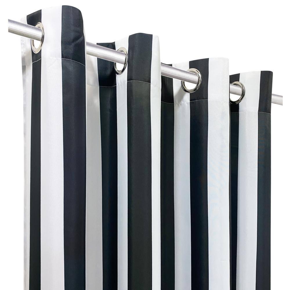 Black Striped Polyester Light-Filtering Grommet Outdoor Curtains