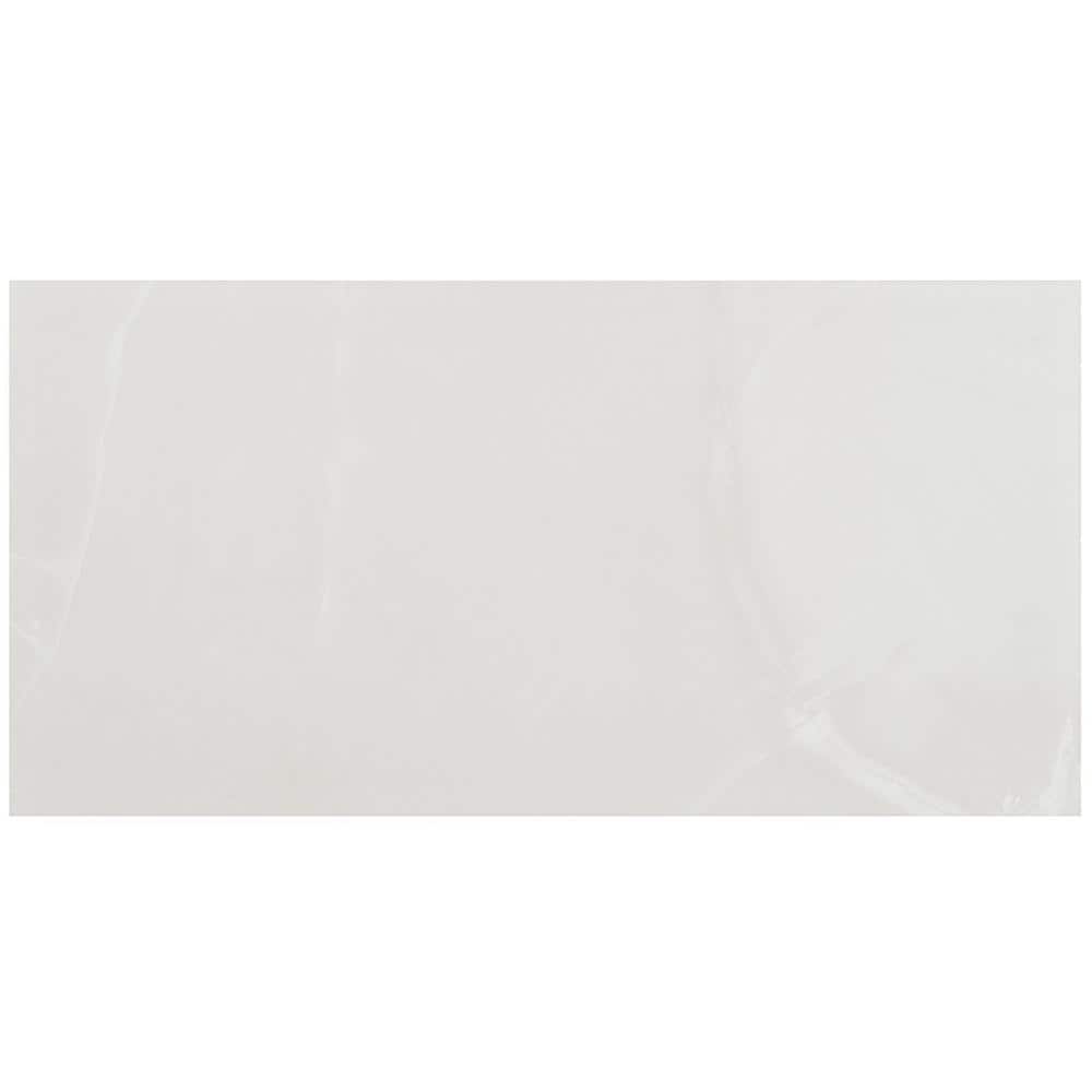 Saroshi 12" x 24" Matte White Porcelain Marble Look Tile