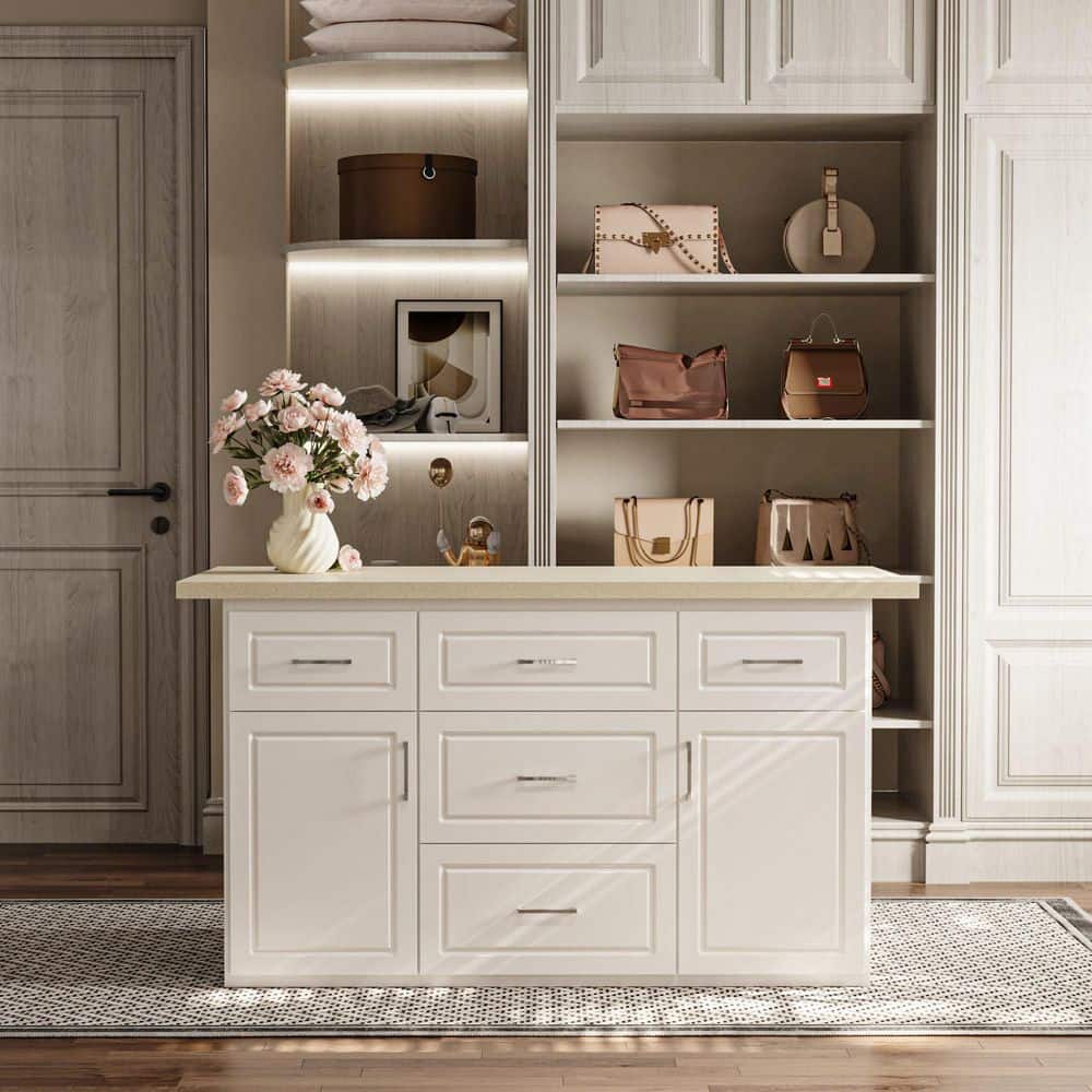 FUFU&GAGA White and Natural Wood Free Standing 66.9 in. W Jewelry
