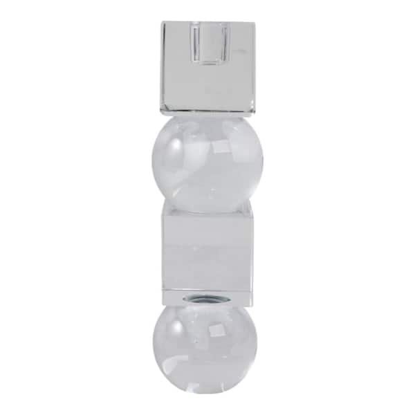 Liv & Skye Clear 8 in. Glass Crystal Orbs and Blocks Taper Candle Holder