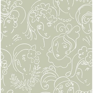 Lovely Green Ladies Who Lunch Novelty Vinyl Peel and Stick Wallpaper Roll