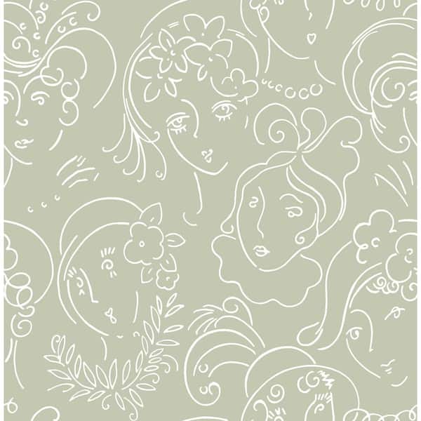 NuWallpaper Lovely Green Ladies Who Lunch Novelty Peel and Stick Wallpaper Sample