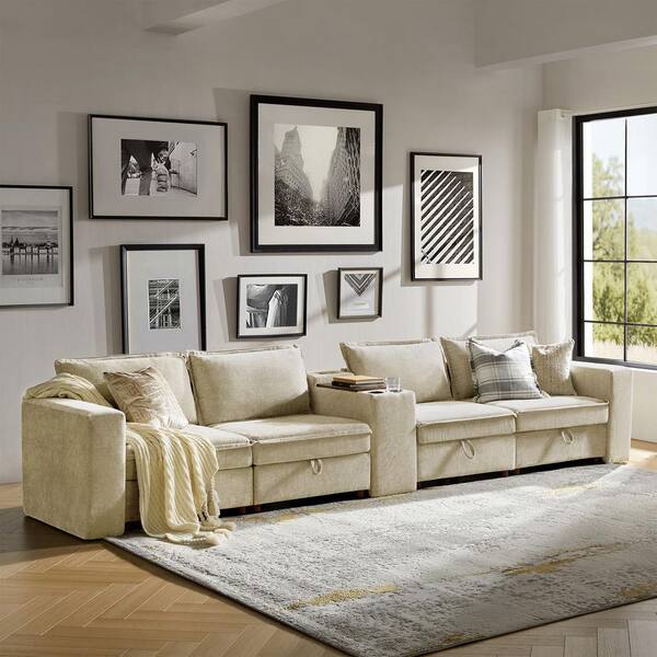 JAYDEN CREATION Zareon 144 in. Square Arm Polyester Beige Modern 6