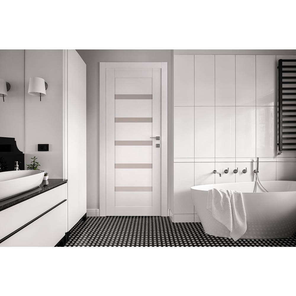 Leora Snow White Composite Wood and Frosted Glass Interior Door Slab