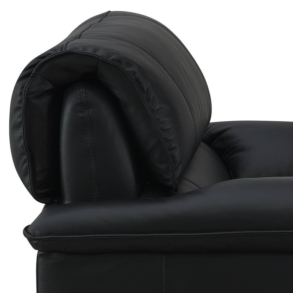 Black Top Grain Leather and Wood Accent Chair