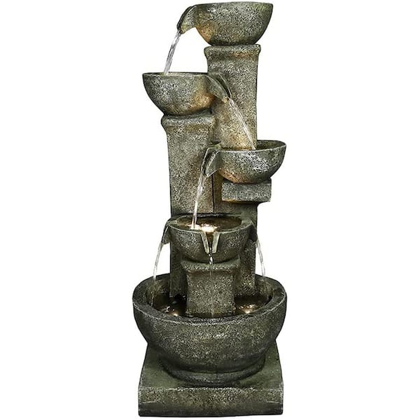 AUTMOON 39.3 in. 5-Tier Bowls Outdoor Cascading Garden Water Fountain with LED Light for Yard, Lawn, Patio Decor