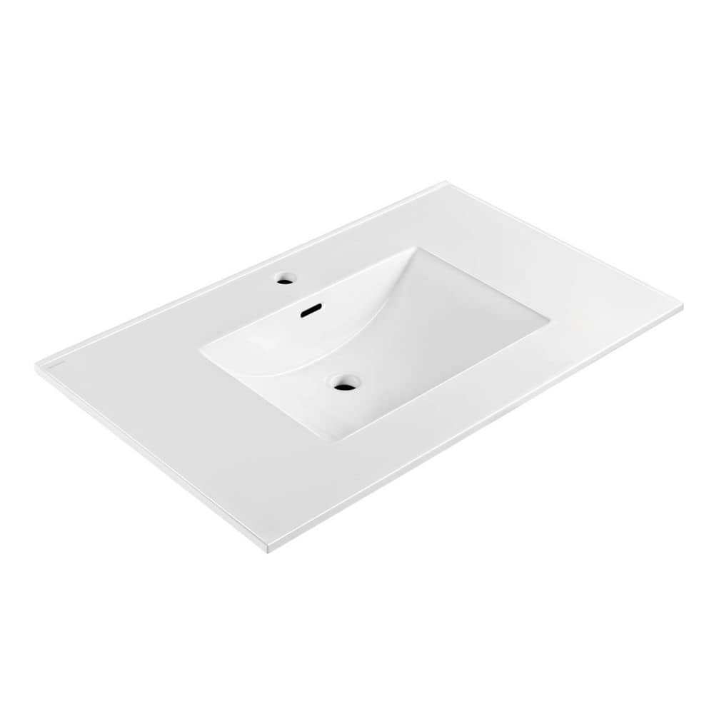 37 in. countertop vanity sink with integrated rectangular bowl, faucet drilling options and overflow price history on PriceWatchPro