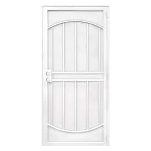 36 in. x 80 in. Universal White Surface Mount Outswing Steel Security Door with Perforated Metal Screen
