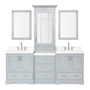 Stafford 85 in. W x 22 in. D x 89 in. H Bath Vanity in Grey with Pure White Quartz Tops and Mirrors