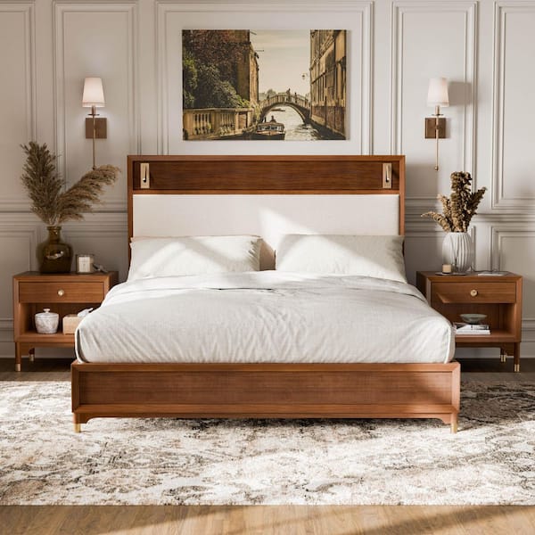 Furniture of America Forma 3-Piece Mid Century Walnut Wood King Platform Bedroom Set with 2 Nightstands
