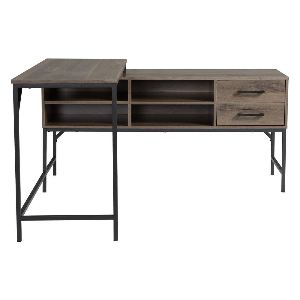 Huntingtown Desk, Number of Drawers: 5, Thin metal legs with diagonal  braces accent a light, airy profile 