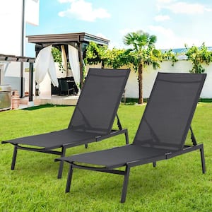 Black Foldable 7-Position Metal Outdoor Lounge Chair (2-Pack)