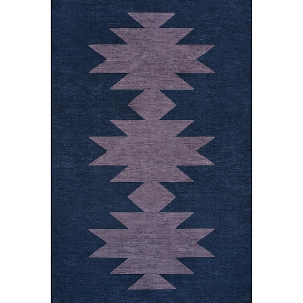 Chayton Minimalist Geometric Machine-Washable Navy/Purple 9 ft. x 12 ft. Area Rug