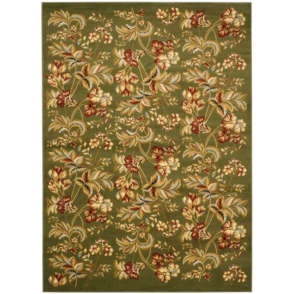 Handmade Sage and Red Synthetic Floral Area Rug, 5'3" x 7'6"