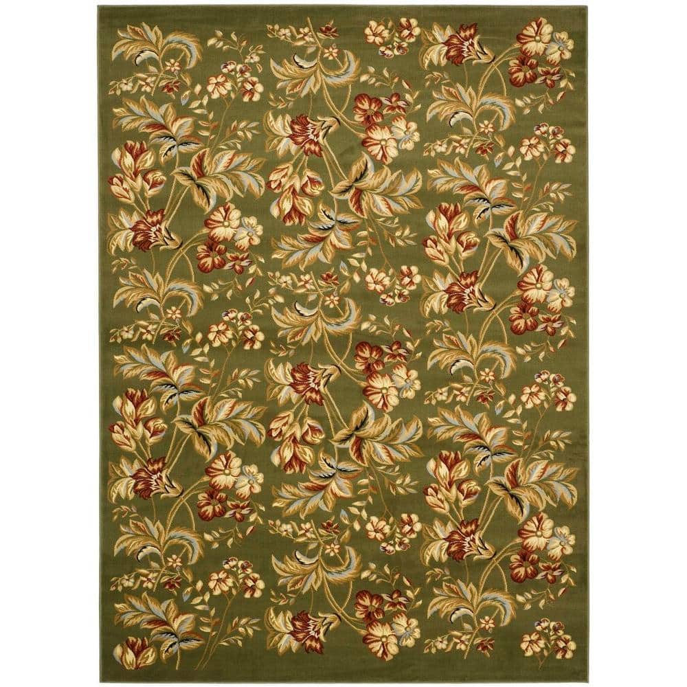 Sage Floral 9' x 12' Stain-Resistant Synthetic Area Rug
