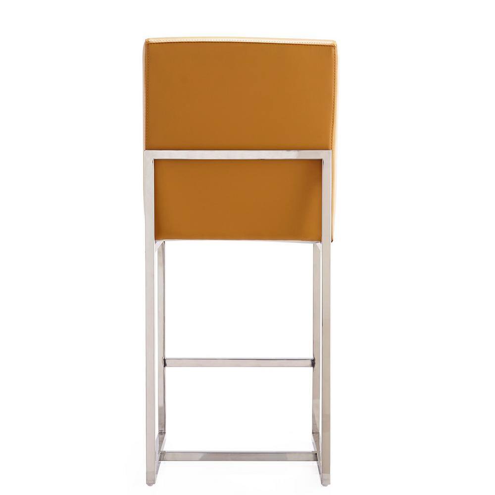 Camel Faux Leather & Polished Chrome Counter Stool, Set of 3