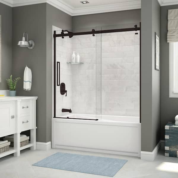 Bath And Shower Combo In Marble Carrara, 60 X 32 Bathtub Shower Combo