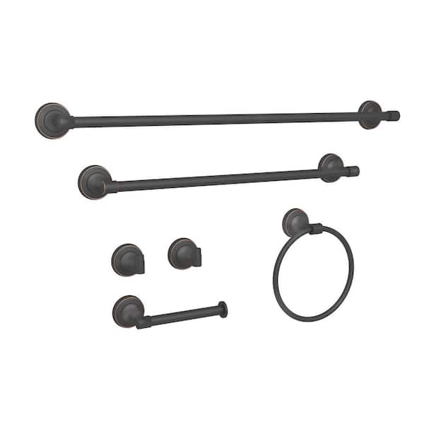 HOMLUX 6-Piece Bath Hardware Set with Towel Ring Toilet Paper Holder Robe Hook and Towel Bar in ORB