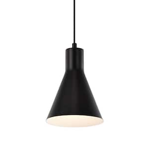 1-Light Matte Black Metal Cone Hanging Kitchen Pendant Light