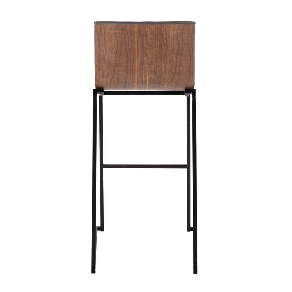 Gray and Walnut Wood Industrial Bar Stools with Black Metal Legs, Set of 2