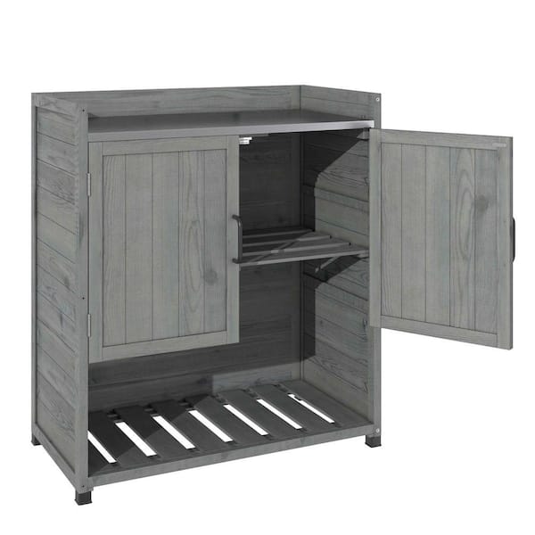 Outdoor 29.5 in. Wood Potting Bench Table Workstation Storage Cabinet Garden Shed with Shelves and Doors