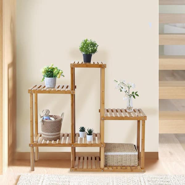 Bamboo Outdoor Garden Plant Stands With, Outdoor Shelving For Plants